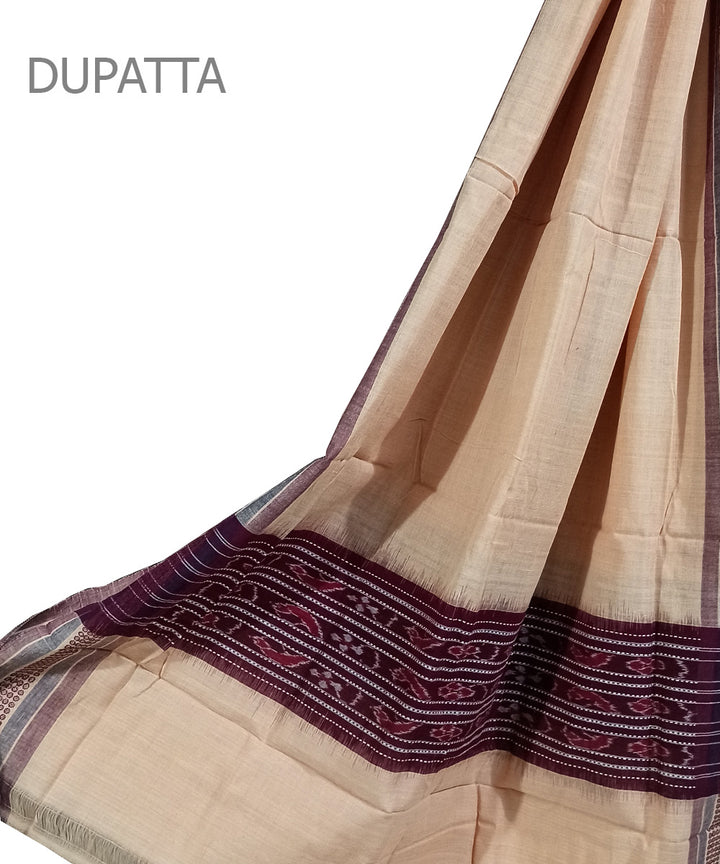 Beige maroon handwoven cotton sambalpuri dupatta