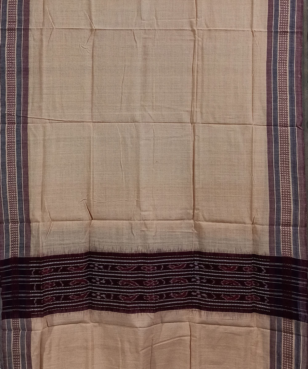 Beige maroon handwoven cotton sambalpuri dupatta