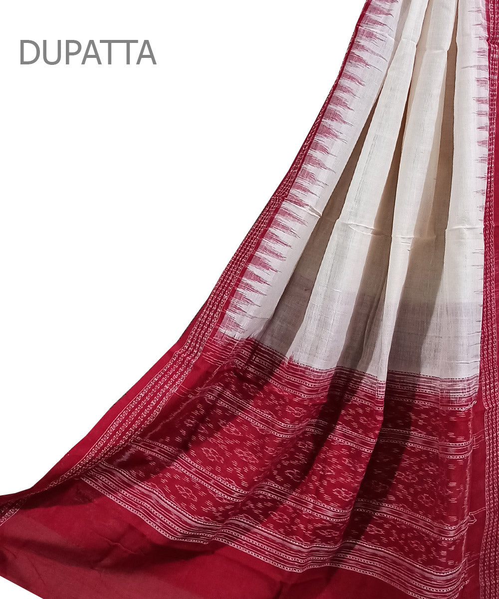 White red handwoven cotton sambalpuri dupatta