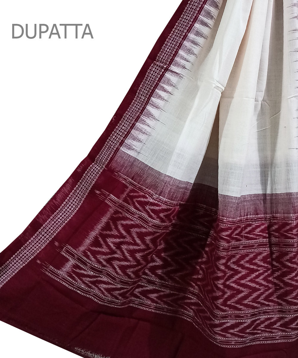 White maroon handwoven cotton sambalpuri dupatta