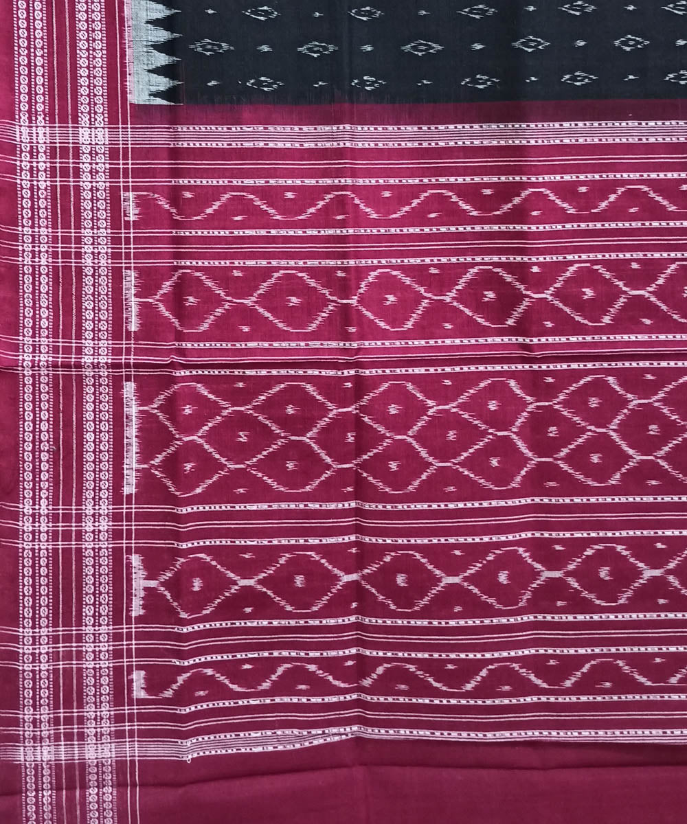 Black maroon handwoven cotton sambalpuri dupatta