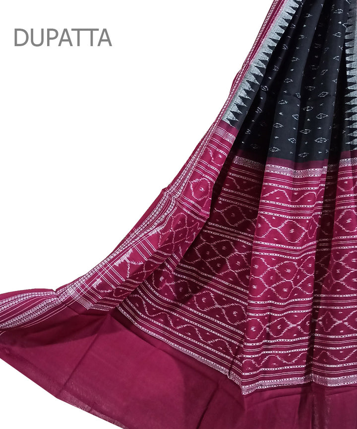 Black maroon handwoven cotton sambalpuri dupatta