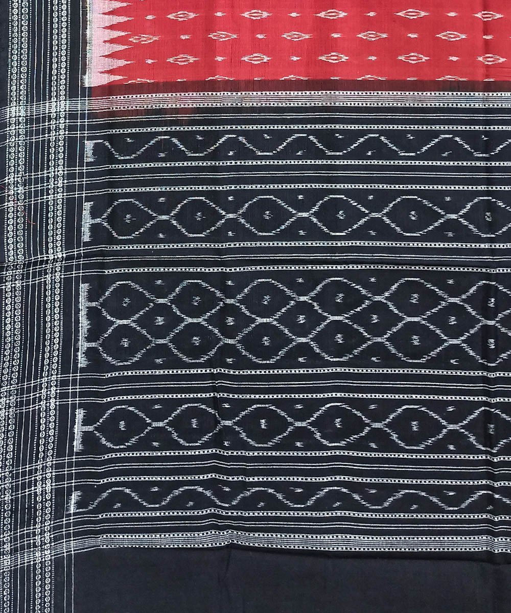 Red black handwoven cotton sambalpuri dupatta