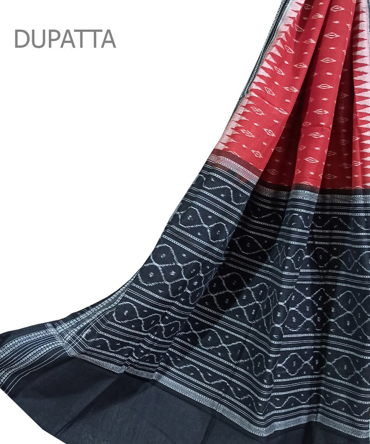 Red black handwoven cotton sambalpuri dupatta