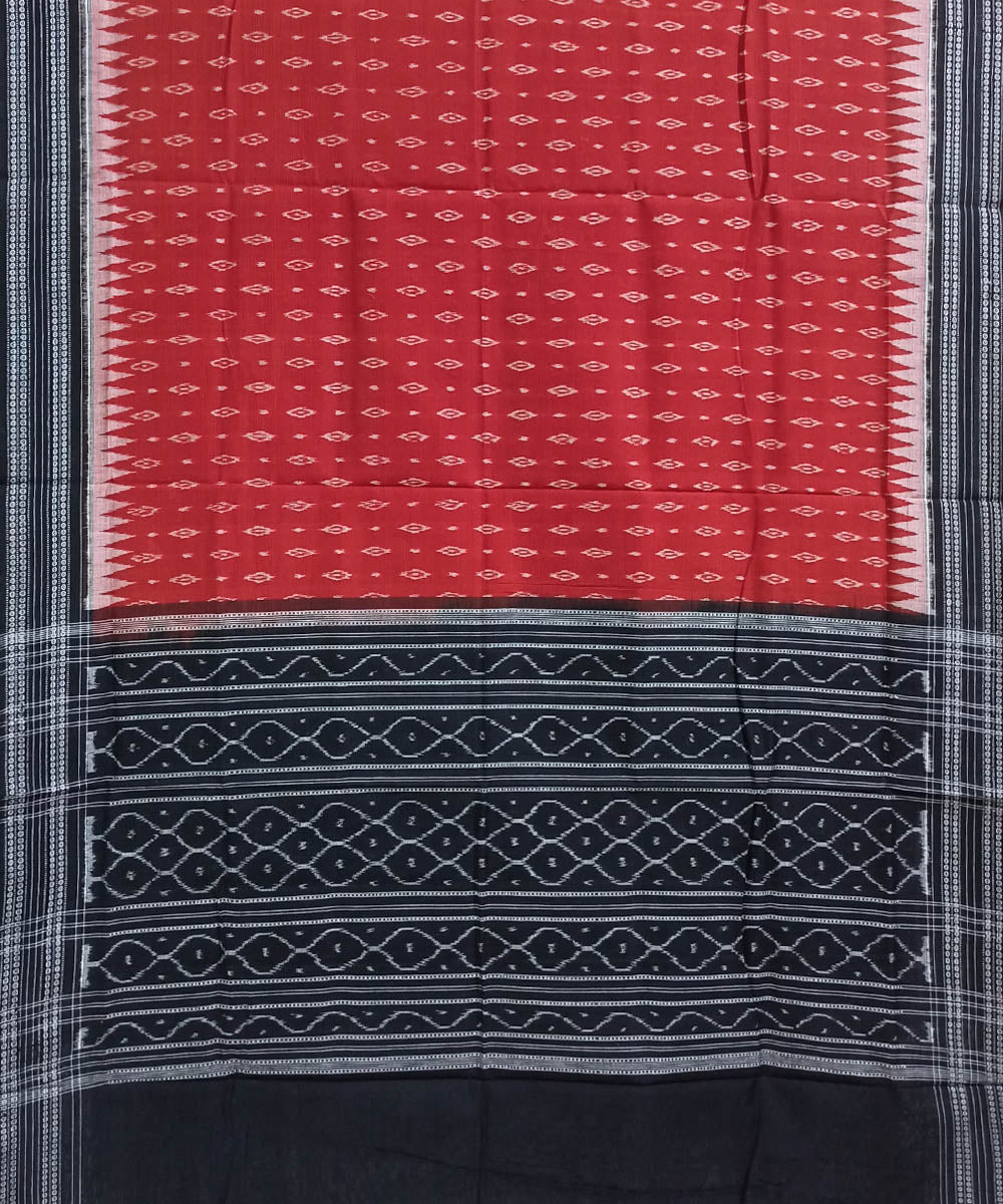 Red black handwoven cotton sambalpuri dupatta