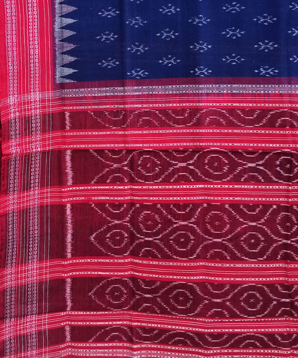 Navy blue red handwoven cotton sambalpuri dupatta