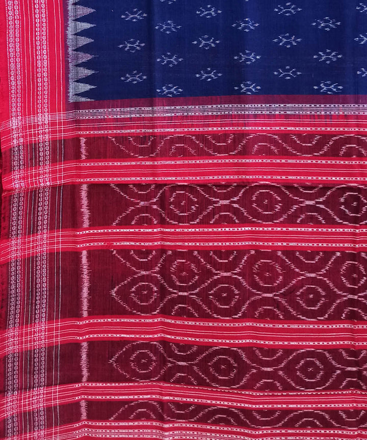 Navy blue red handwoven cotton sambalpuri dupatta