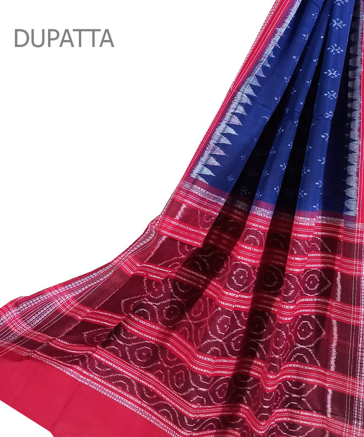 Navy blue red handwoven cotton sambalpuri dupatta