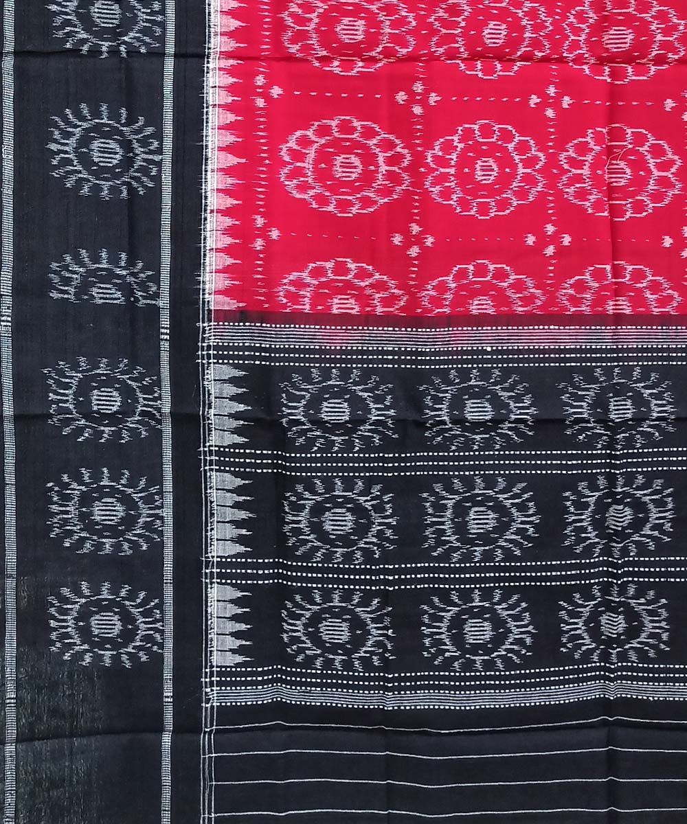 Red black handwoven cotton sambalpuri dupatta