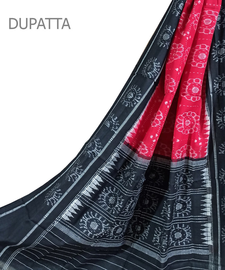 Red black handwoven cotton sambalpuri dupatta