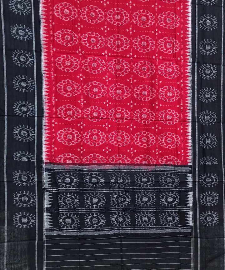 Red black handwoven cotton sambalpuri dupatta