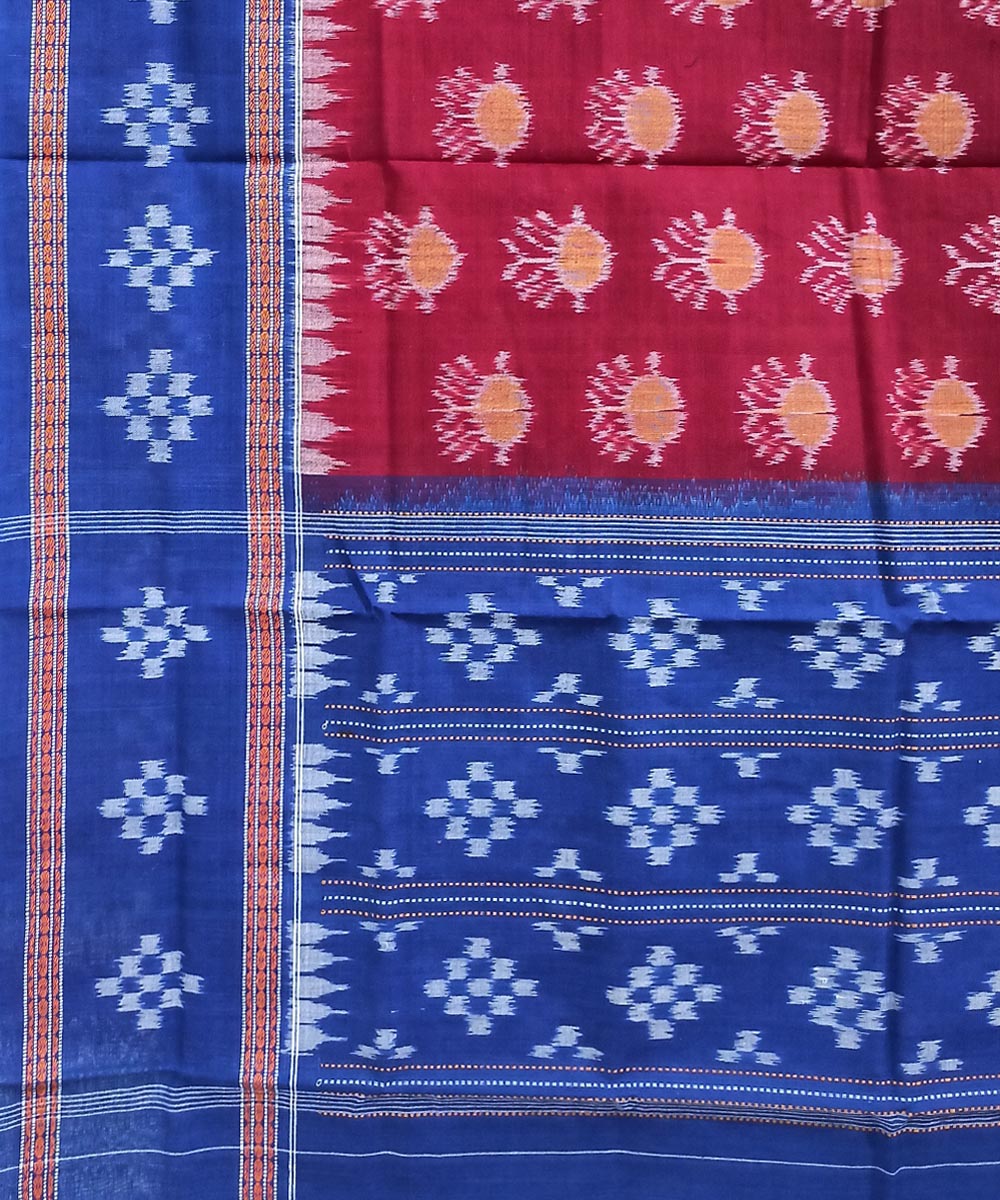 Maroon blue handwoven cotton sambalpuri dupatta