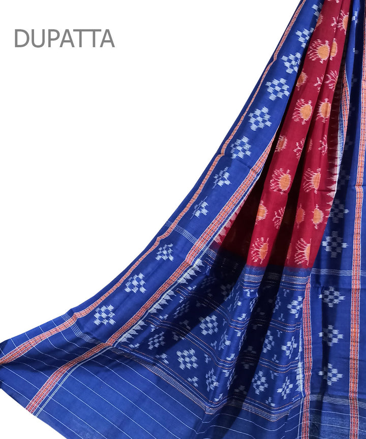 Maroon blue handwoven cotton sambalpuri dupatta