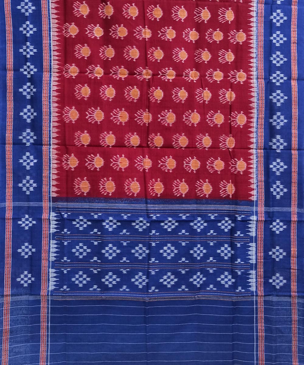 Maroon blue handwoven cotton sambalpuri dupatta