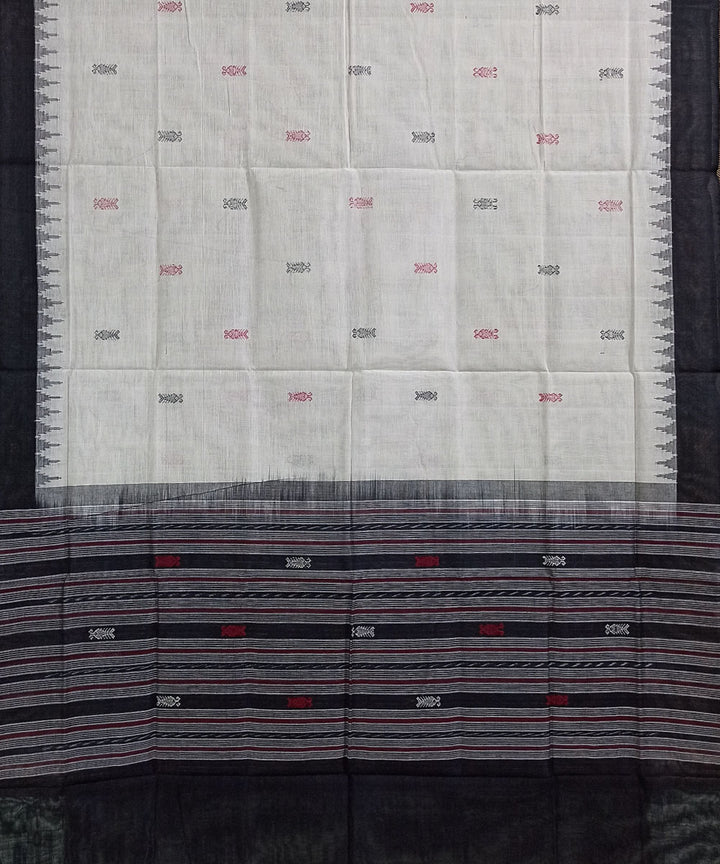 White black handwoven cotton sambalpuri dupatta