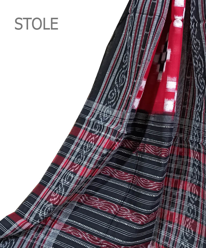 Red black handwoven cotton sambalpuri stole