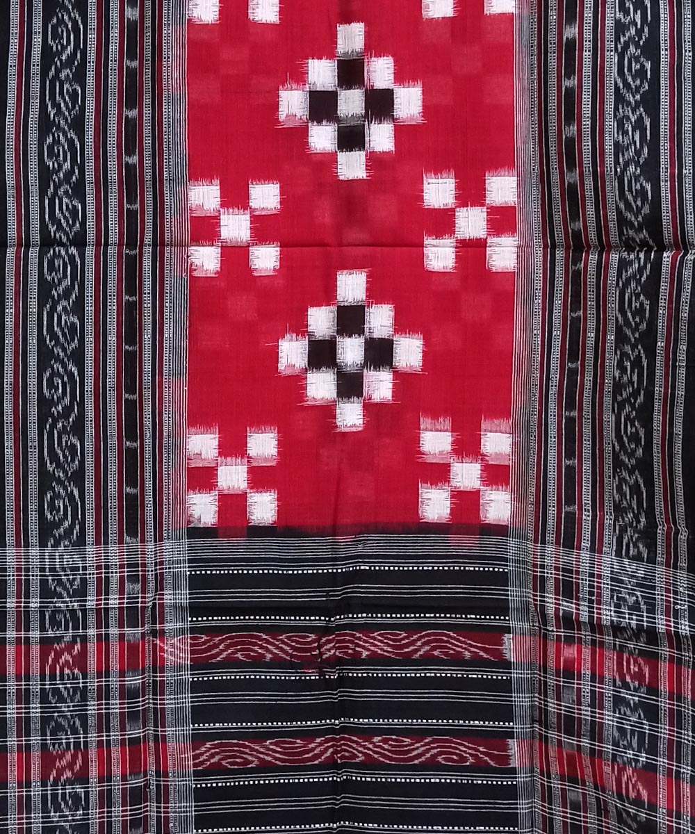 Red black handwoven cotton sambalpuri stole