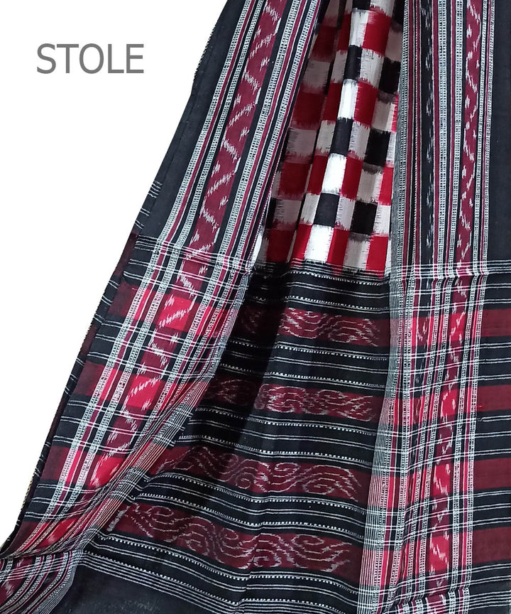 White red and black handwoven cotton sambalpuri stole