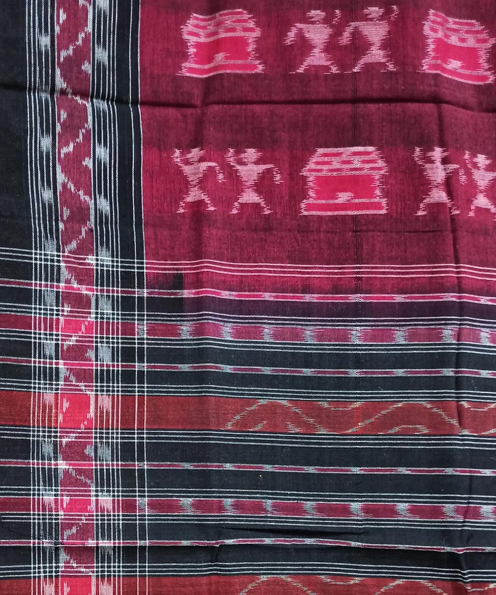 Maroon black handwoven cotton sambalpuri stole