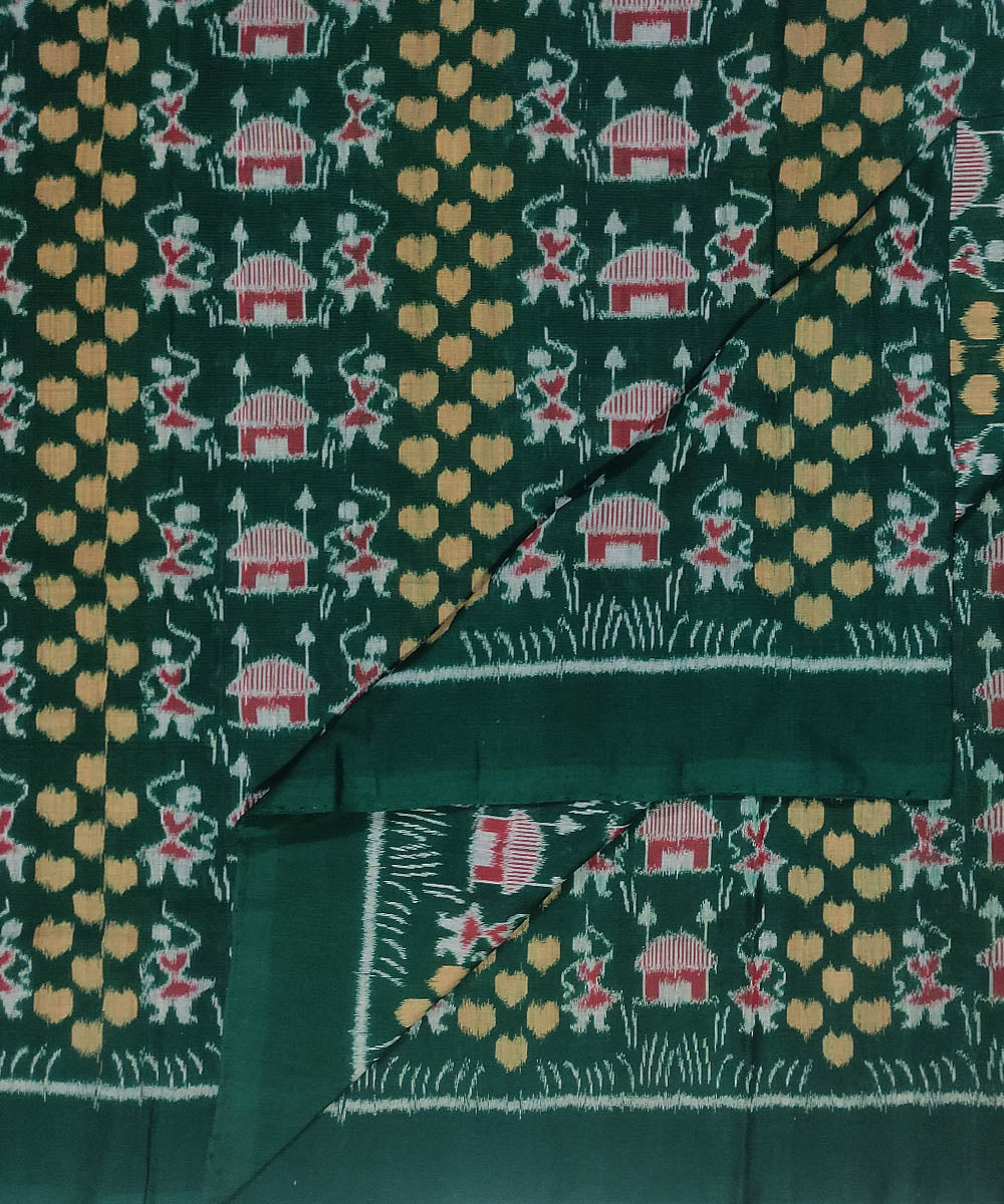 2.5m Dark green hand woven cotton sambalpuri kurta fabric