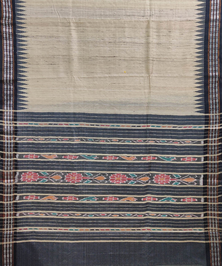 Beige black tussar silk handwoven sambalpuri odisha ikat saree