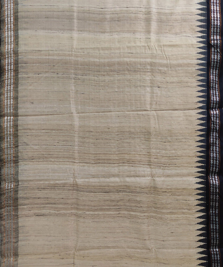 Beige black tussar silk handwoven sambalpuri odisha ikat saree