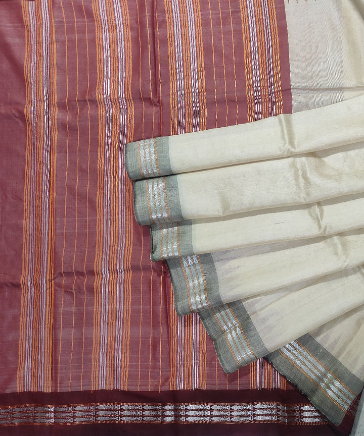 Beige maroon tussar silk handwoven sambalpuri odisha ikat saree