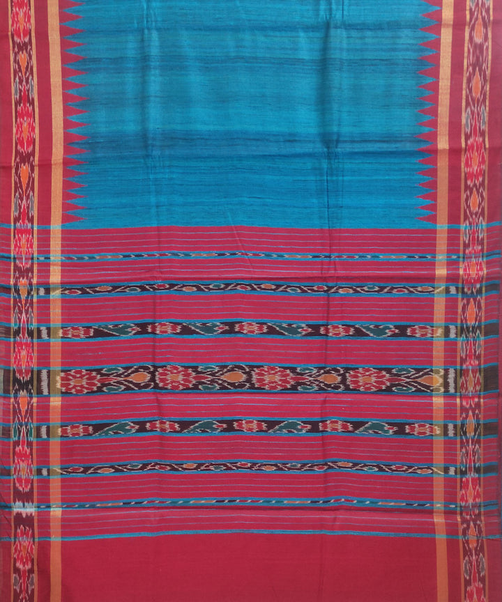 Sky blue maroon tussar silk handwoven sambalpuri odisha ikat saree