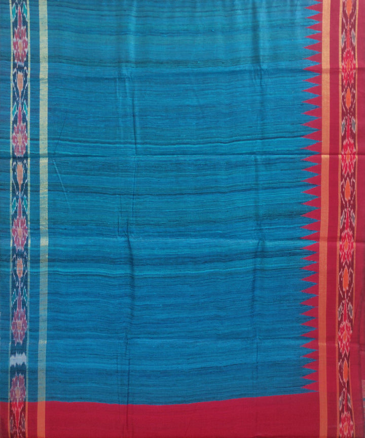 Sky blue maroon tussar silk handwoven sambalpuri odisha ikat saree