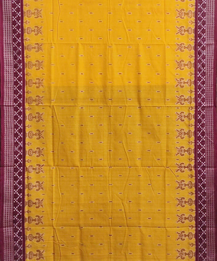 Yellow maroon handwoven cotton sambalpuri saree