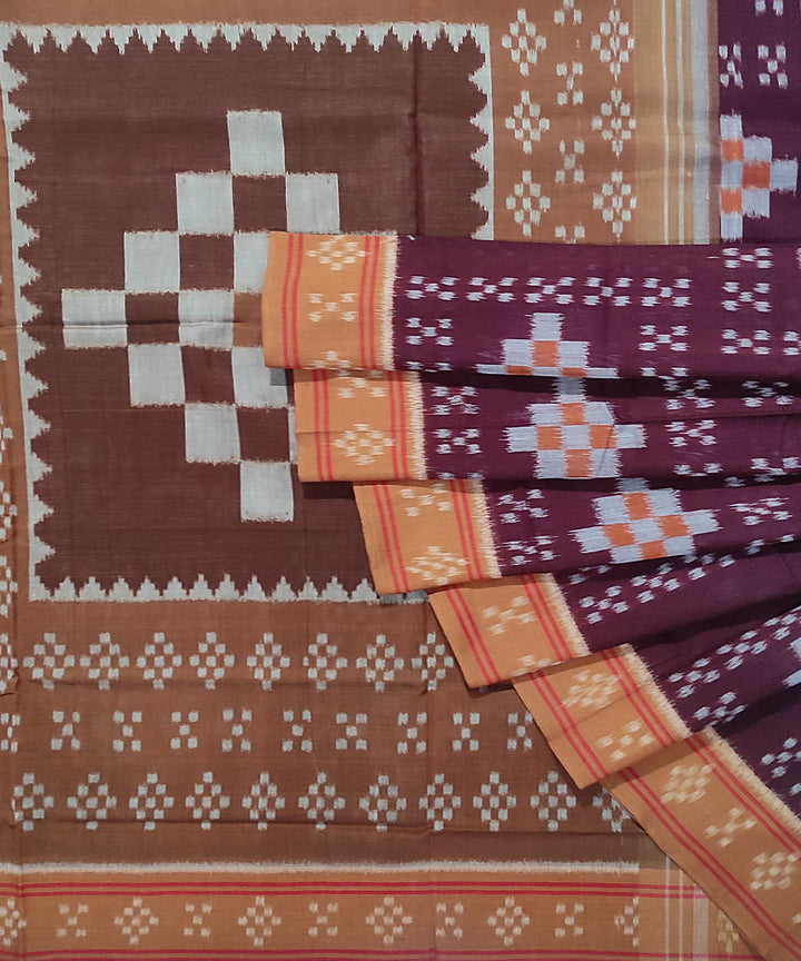 Maroon brown handwoven cotton nuapatna saree