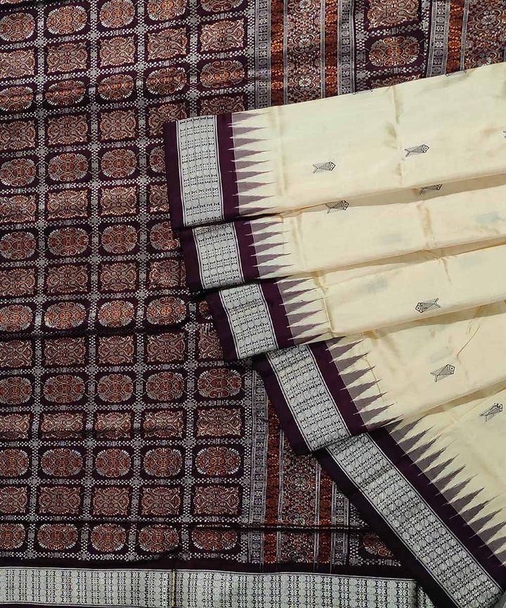 Beige hand woven silk bomkai saree