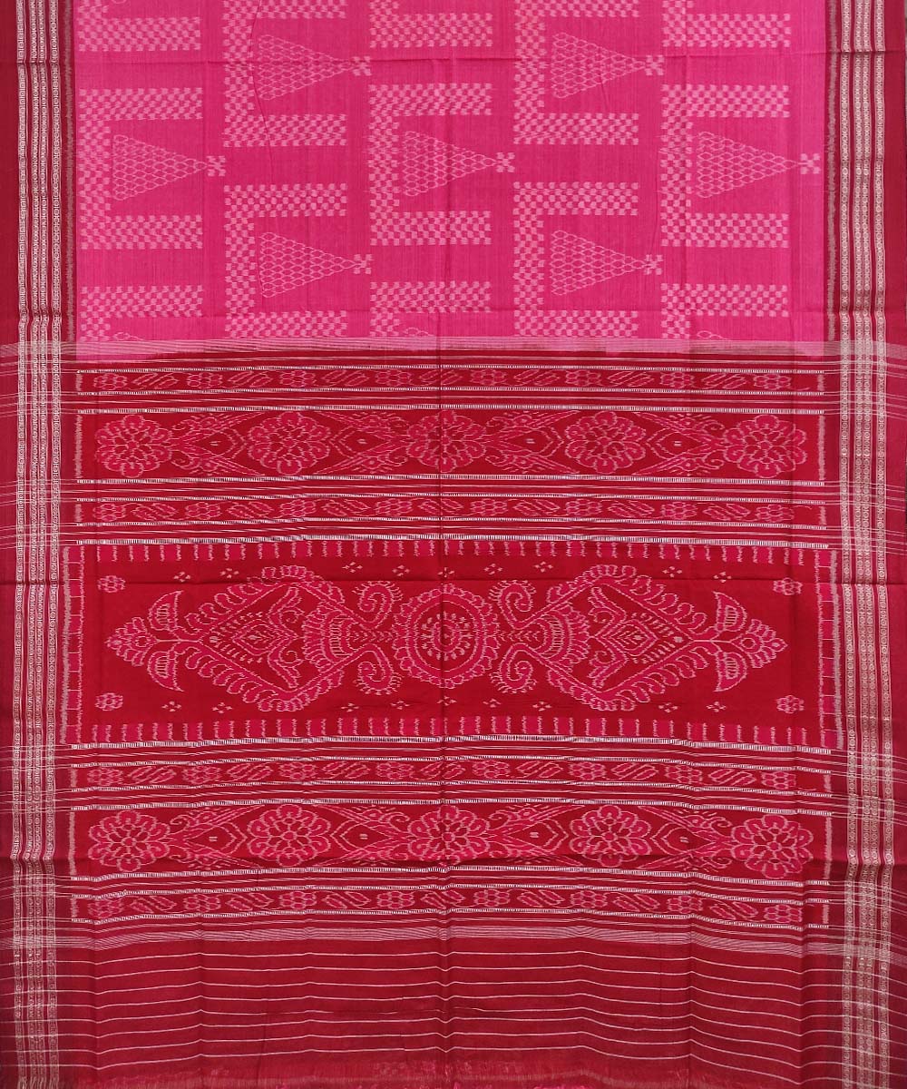 Pink maroon handwoven cotton nuapatna saree