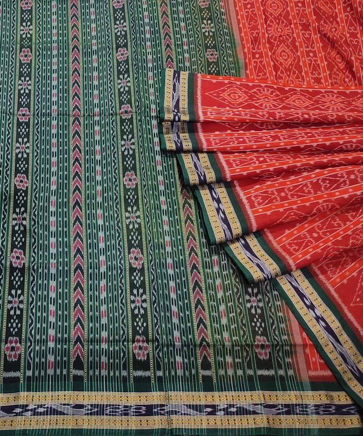 Red green handwoven cotton nuapatna saree