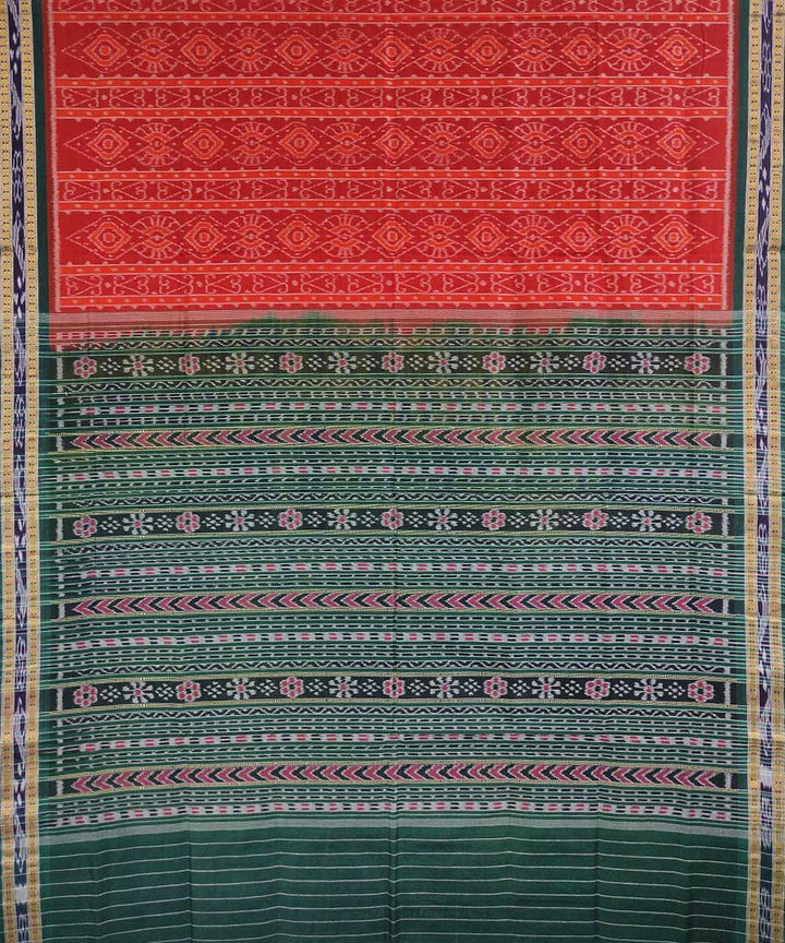 Red green handwoven cotton nuapatna saree