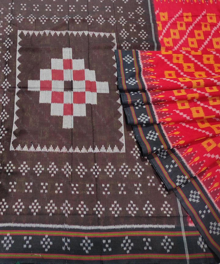 Red black handwoven cotton nuapatna saree