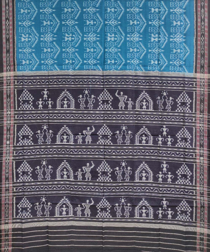 Blue black handwoven cotton nuapatna saree