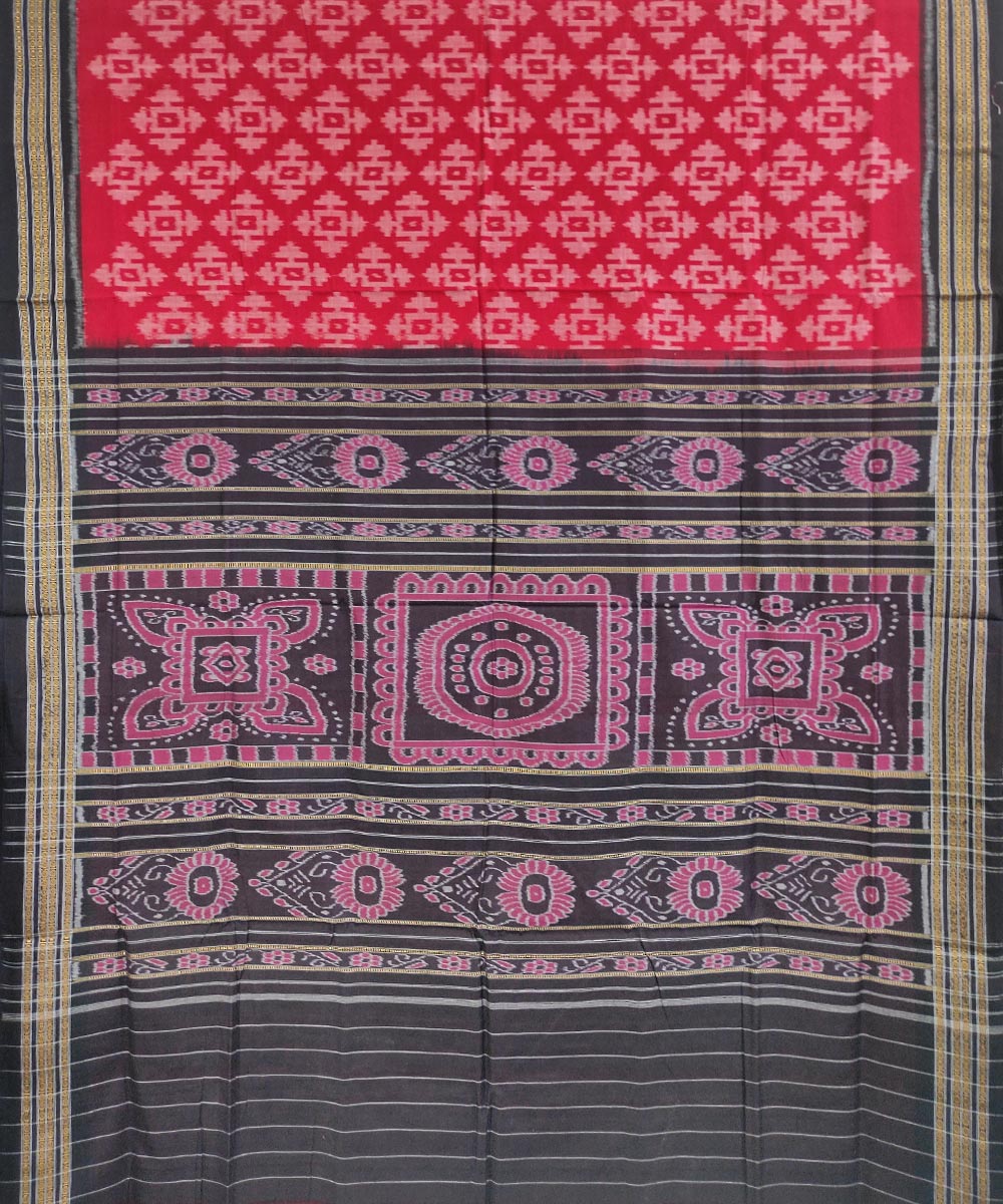 Maroon black handwoven cotton nuapatna saree