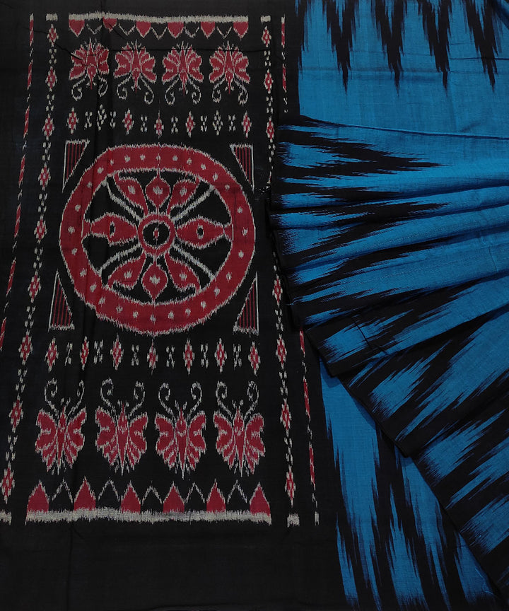 Cyan blue black handwoven cotton nuapatna saree