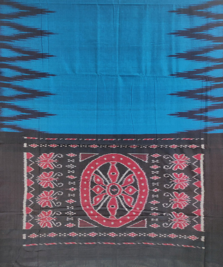 Cyan blue black handwoven cotton nuapatna saree