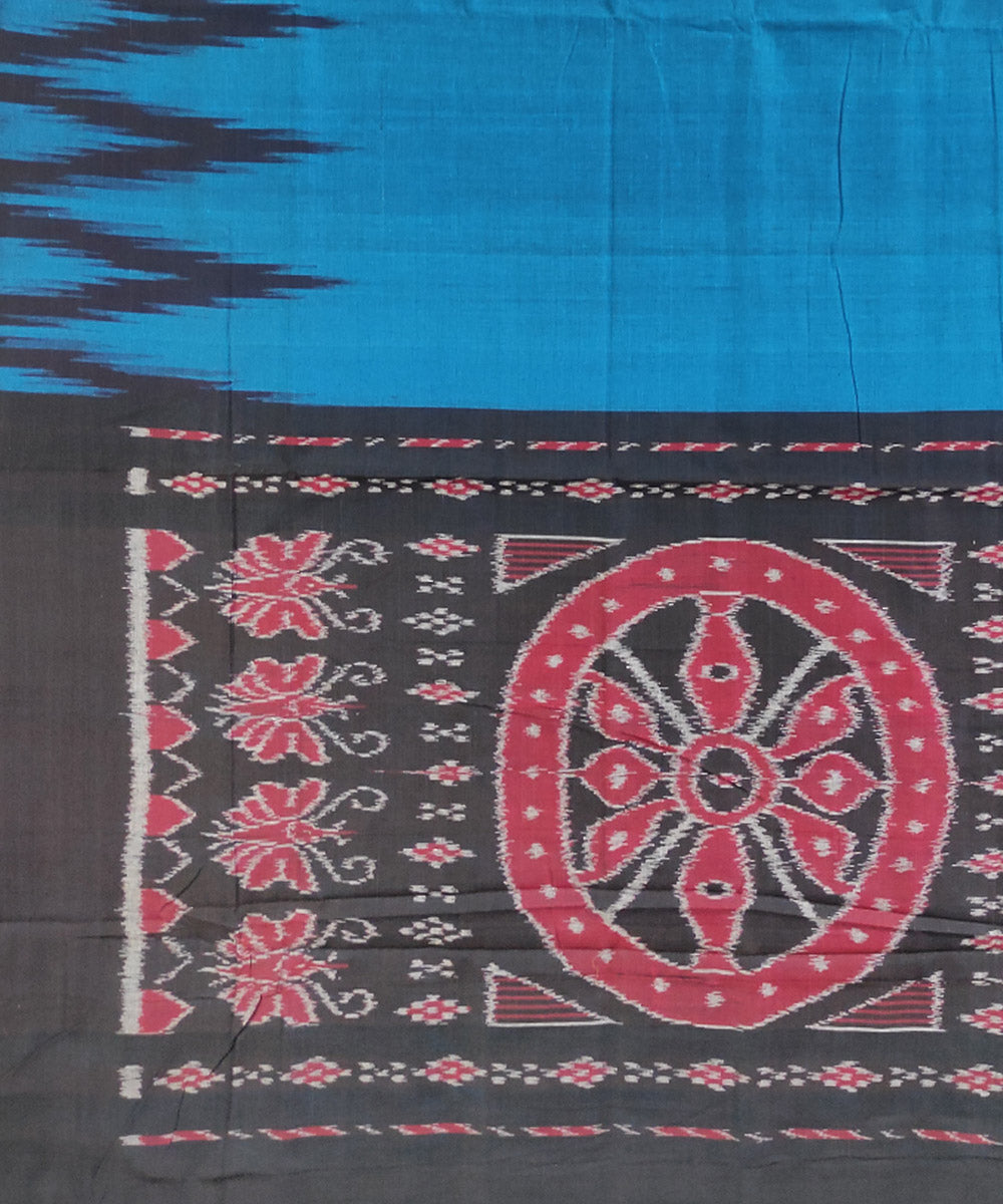 Cyan blue black handwoven cotton nuapatna saree