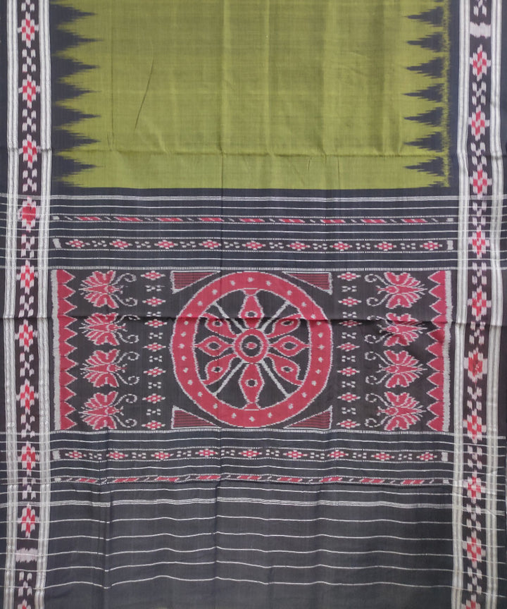 Olive green black handwoven cotton nuapatna saree