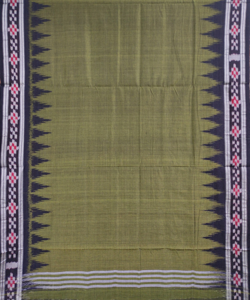 Olive green black handwoven cotton nuapatna saree