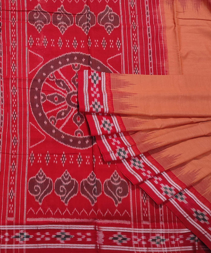 Brown red handwoven cotton nuapatna saree