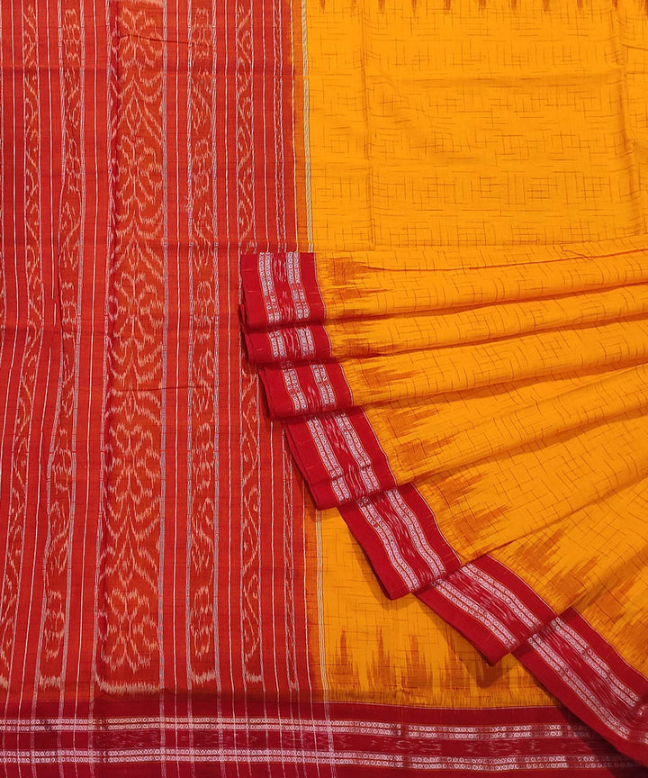 Yellow red handwoven cotton nuapatna saree