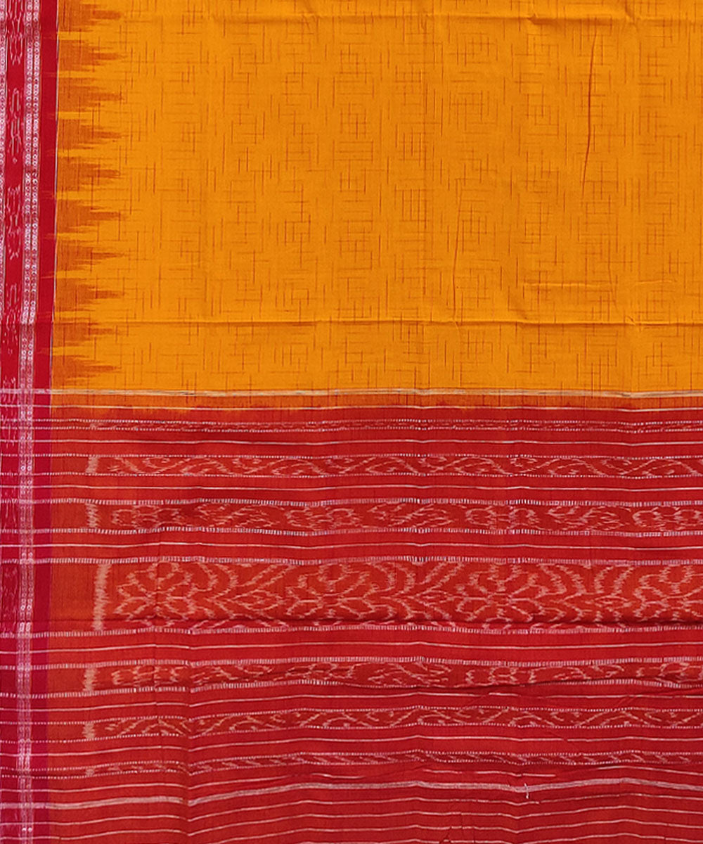 Yellow red handwoven cotton nuapatna saree