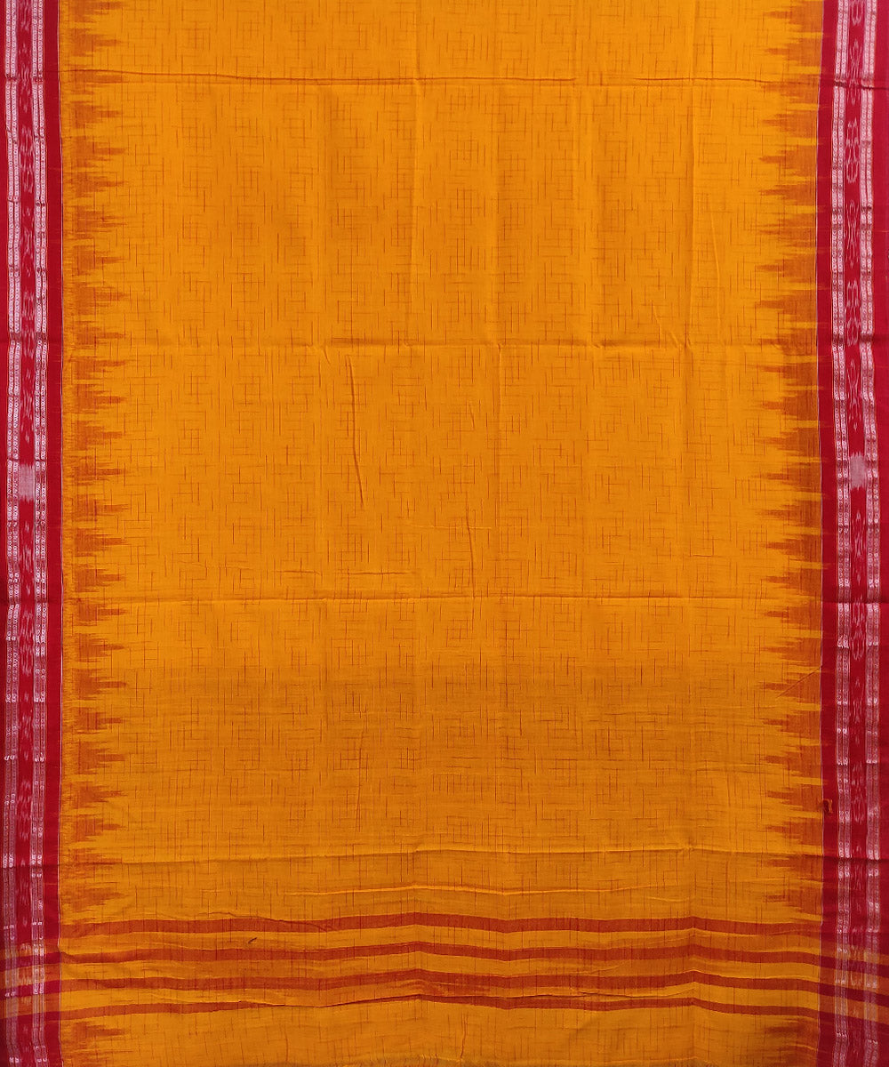 Yellow red handwoven cotton nuapatna saree