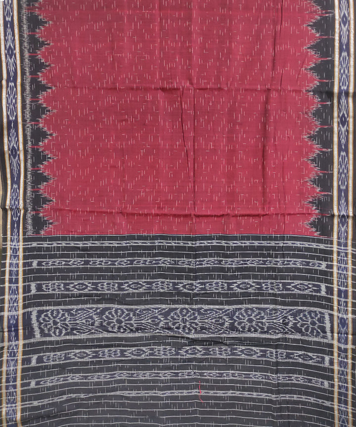 Maroon black hand woven cotton nuapatna saree