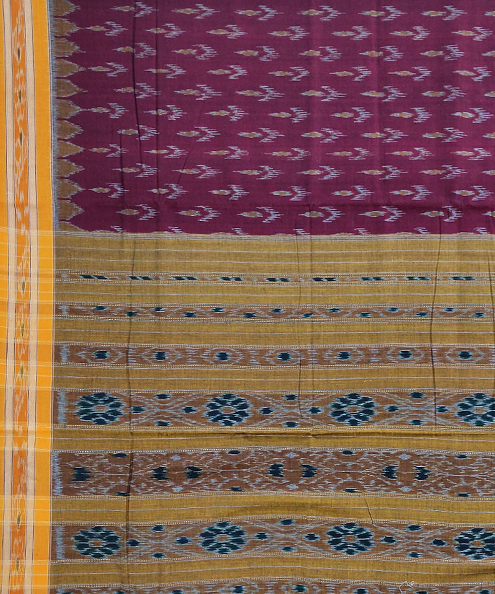 Maroon mustard handwoven cotton nuapatna saree