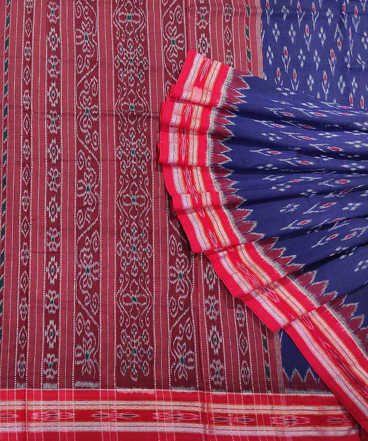 Blue maroon handwoven cotton nuapatna saree